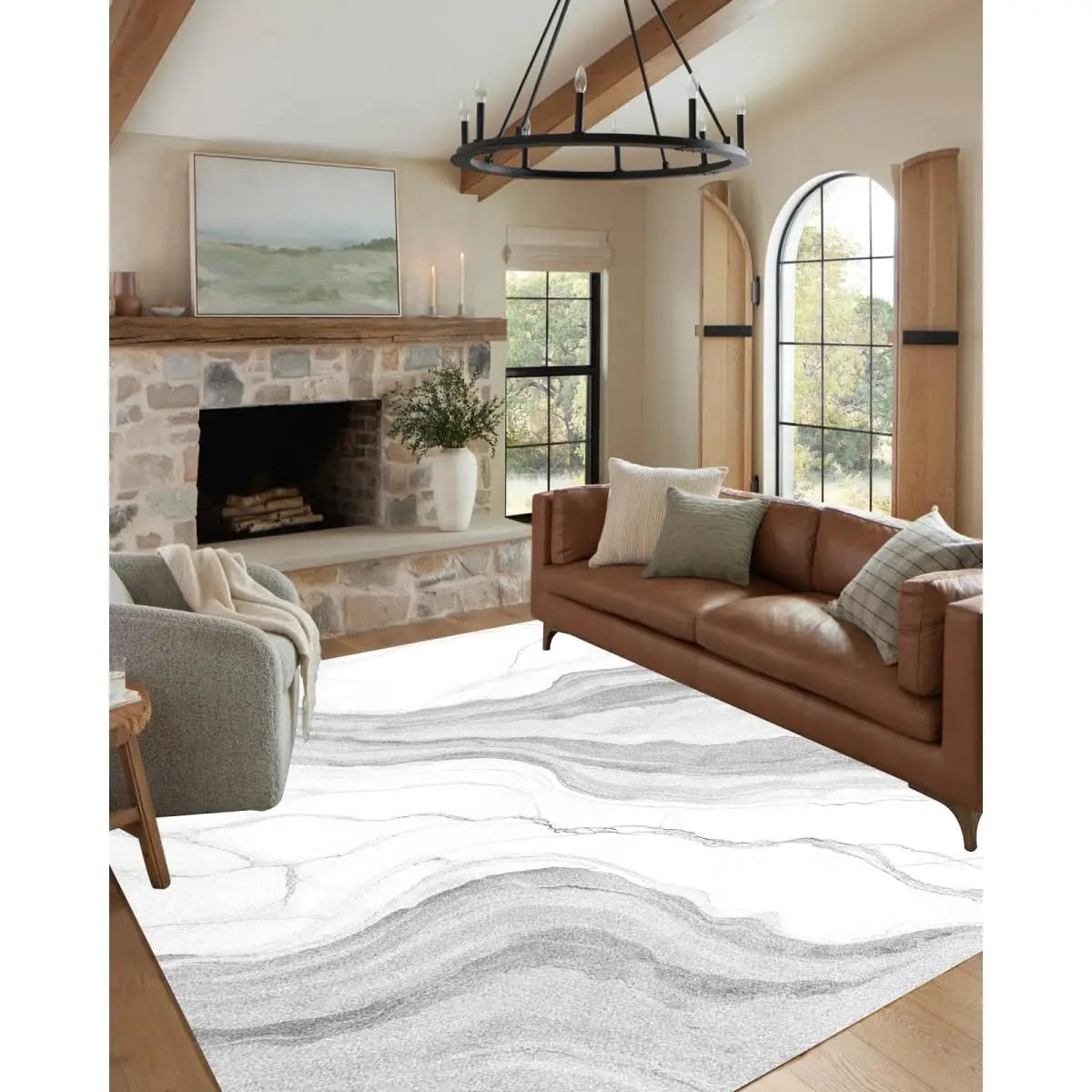 Abstract Marble Texture Area Rug Non Slip Washable Stain Resistant for Bedroom Living Room Office 6x9, Customized