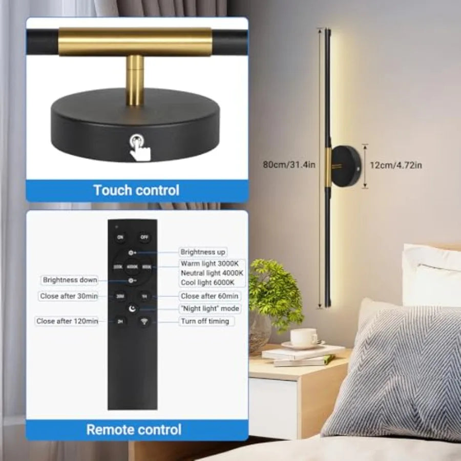 Battery Operated Wall Sconces Set of Two 360°Rotate Wireless Rechargeable Wall Sconces with Remote Control Dimmable Timing Deco
