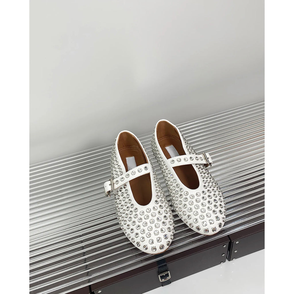 Women Flats Fashion Brand Real Leather Outdoor Flats Comfort Ladies Shoes Rubber Sole Rhinestones crystals design shoes