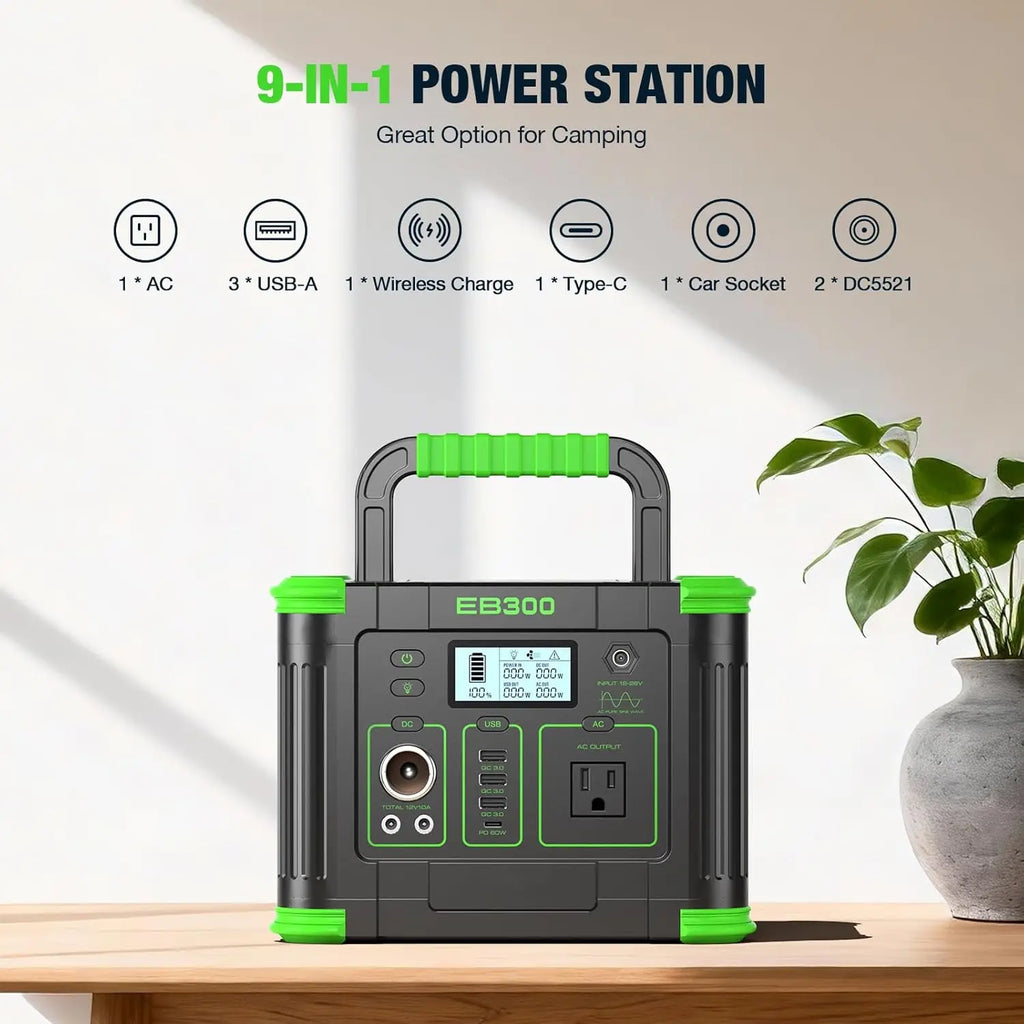 Portable Power Station 330W, 288.6Wh Solar Generator with USB-C PD, AC Outlet, Wireless Charging for Camping Travel Home