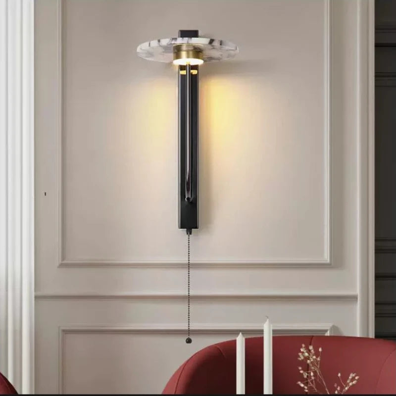 Black Luxury Alabaster Natural Stone Wall Lamp Bedroom High-end Sconce Design Artistic Living Room Marble Decor LED Lights