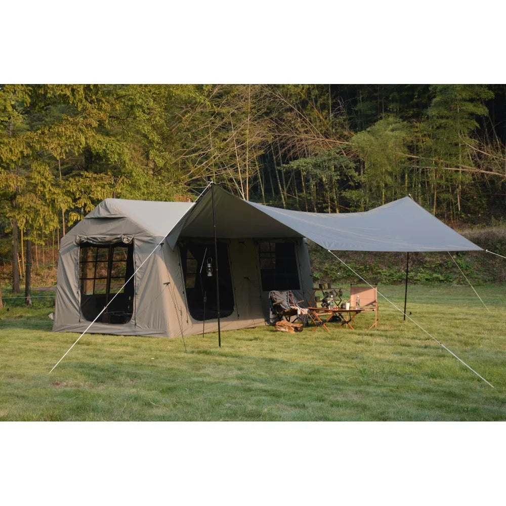 9.8x13ft Canopy Inflatable Camping Tent Hand-Pump Easy-Setup Waterproof Windproof Army Green