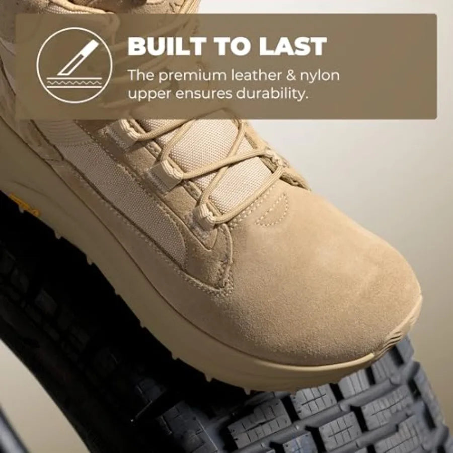 NORTIV Men's Wide Toe Box Work Military Tactical Boots Barefoot Hiking Low Drop Leather Side Zipper Motorcycle Combat Boots Pik