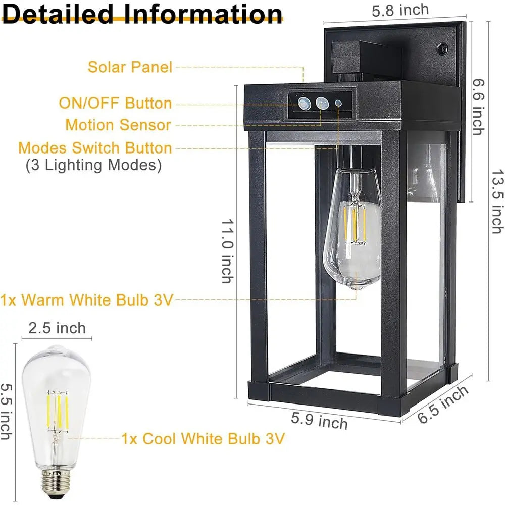 Wall Lights Outdoor, Sconce Lantern with 3 Lighting Modes & Motion Sensor, Porch Light Fixture Outside Waterproof with Clear Pan