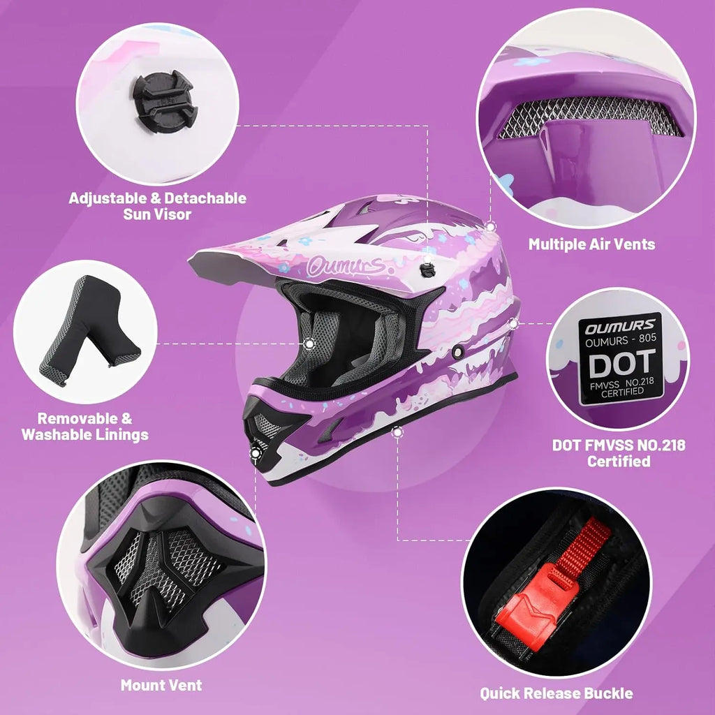 Adult ATV Dirt Bike Helmet with Goggles Gloves Mask Adjustable Sun Visor Motorcycle Adults Helmet Off-Road Motocross Downhill Mo