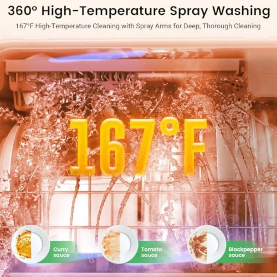 WiFi Countertop Portable Dishwasher Smart 9 Programs 167 High-Temp 360 3Spray 24H Timing Hot Air Drying Air Refresh Baby-Care L