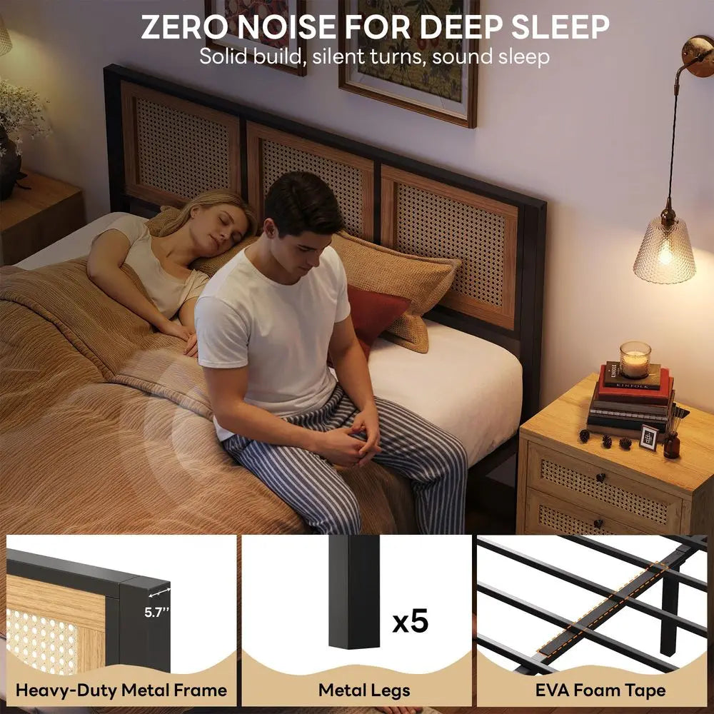 Queen Bed Frame with Headboard, Wood Camas Queen with Strong Metal Slats Support, No Box Spring Needed for Bedroom and Guest Roo
