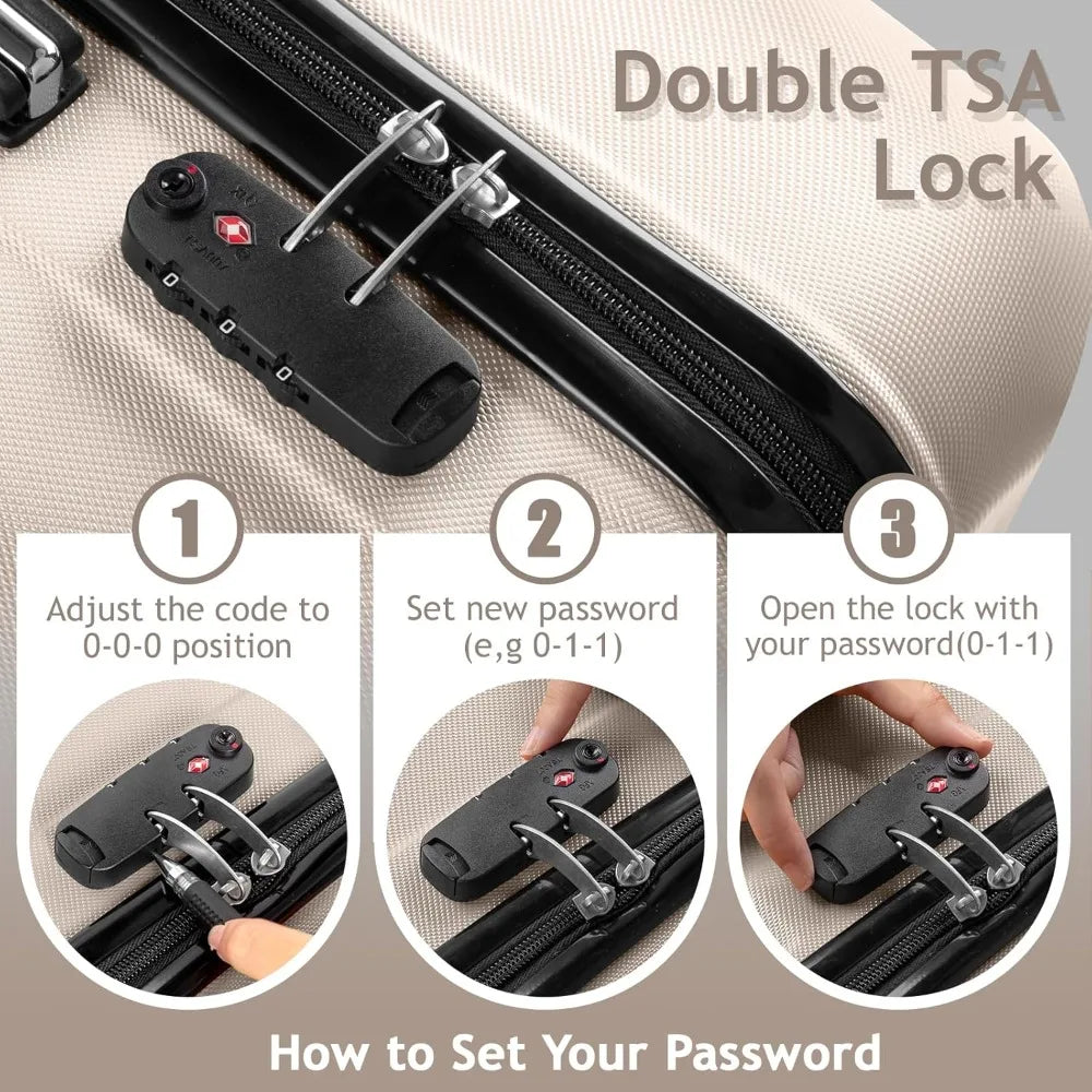 Luggage Set of 3 Hardside Carry on Suitcase Sets with Spinner Wheels & TSA lock, Portable Lightweight ABS Luggages