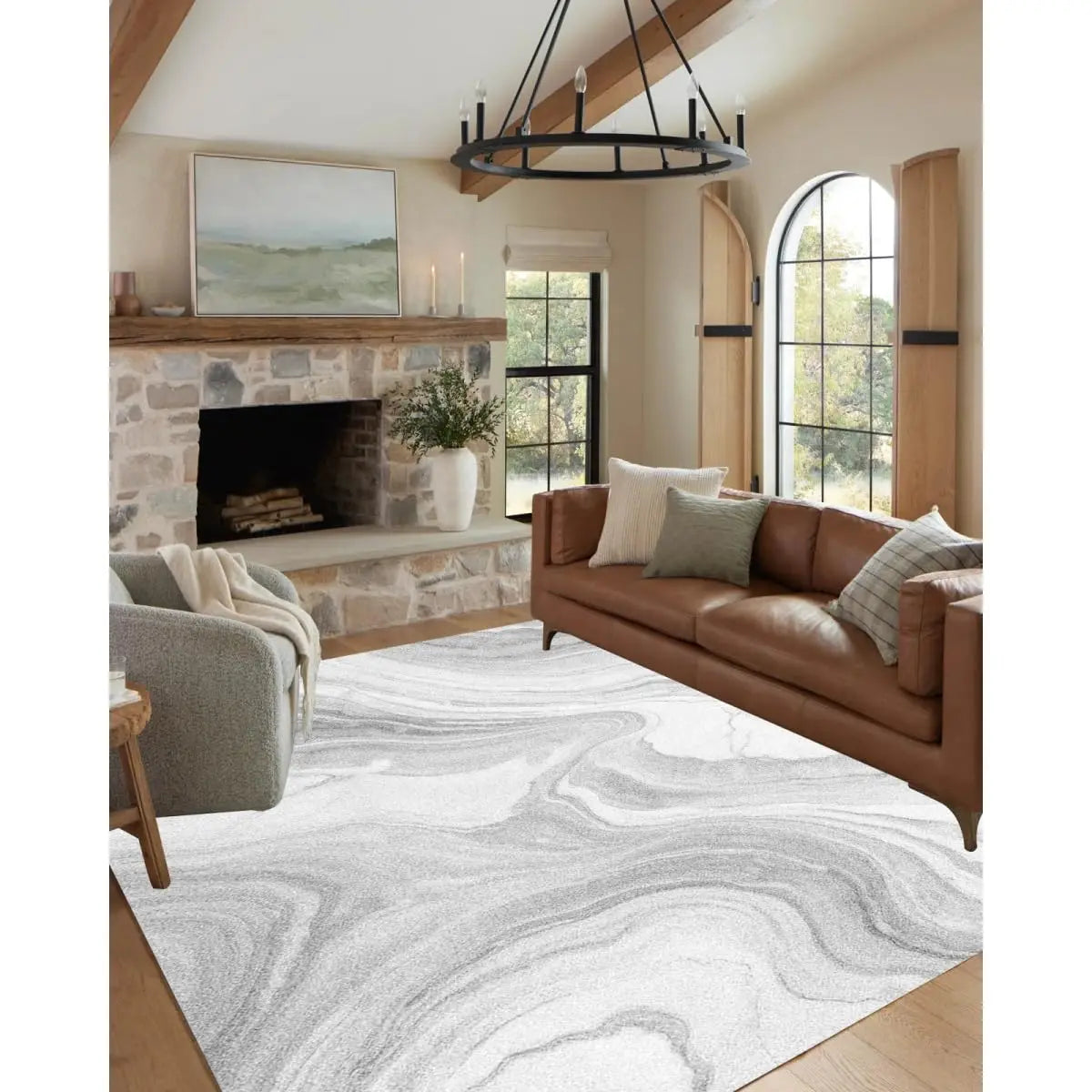 Abstract Marble Texture Area Rug Non Slip Washable Stain Resistant for Bedroom Living Room Office 6x9, Customized