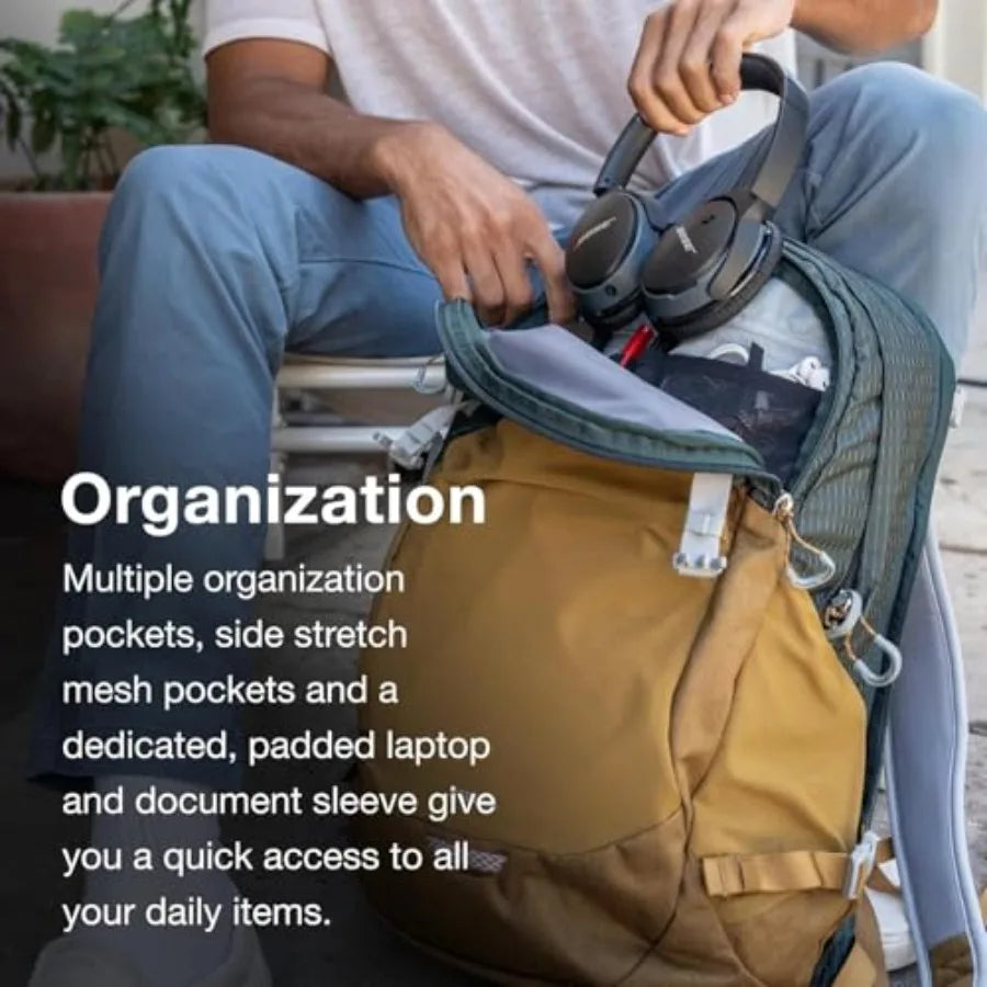 Nebula Commuter Backpack Everyday Bag with Laptop Sleeve and Bottle Pockets Moss Green Earl Grey Heather