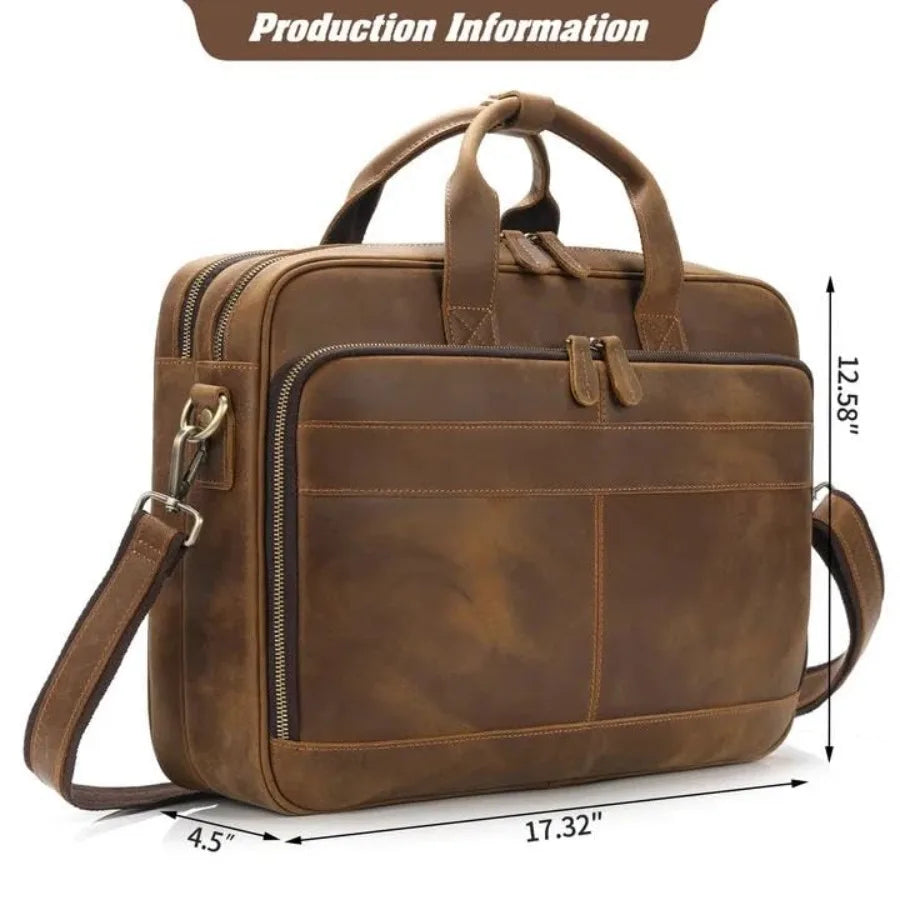 Full Grain Leather Briefcase for Men Business Messenger Bag Laptop Case Fits 15.6 Inch Laptop Brown Premium Quality Durable Des