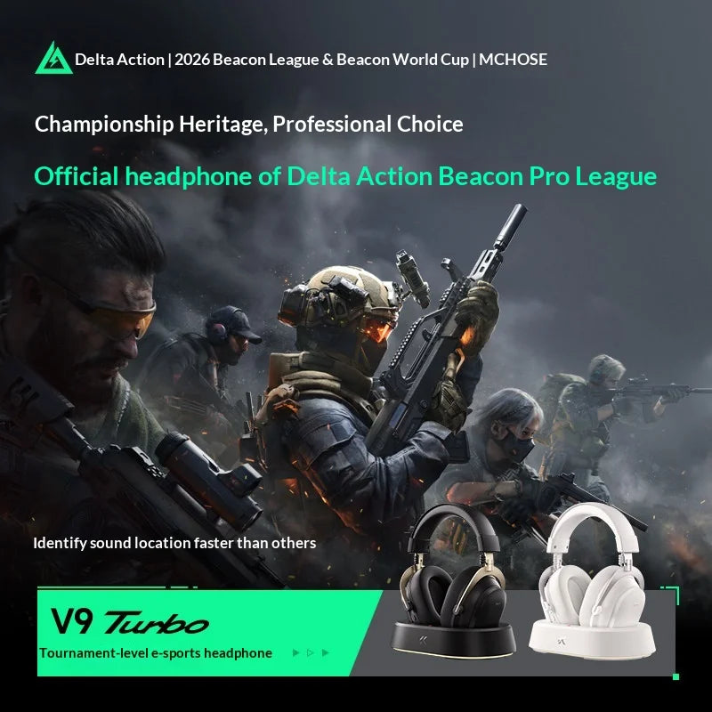 MCHOSE V9 Turbo Gaming Headset Support BT 2.4G Low Latency Wireless E-Sport Top Speed Connection with 2000mAh Magnetic Charging