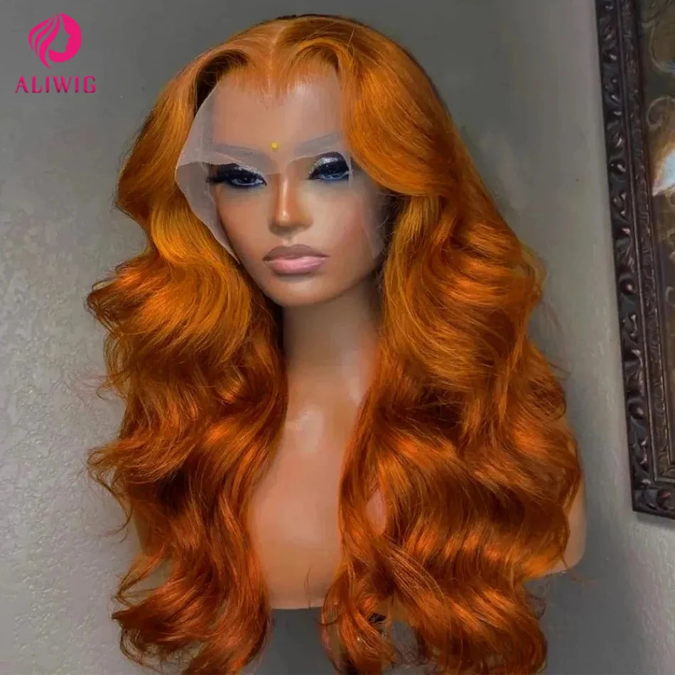 30 Inch Ginger Orange Body Wave Human Hair Wig HD 13x4 Lace Frontal Glueless Brazilian Style for Black Women