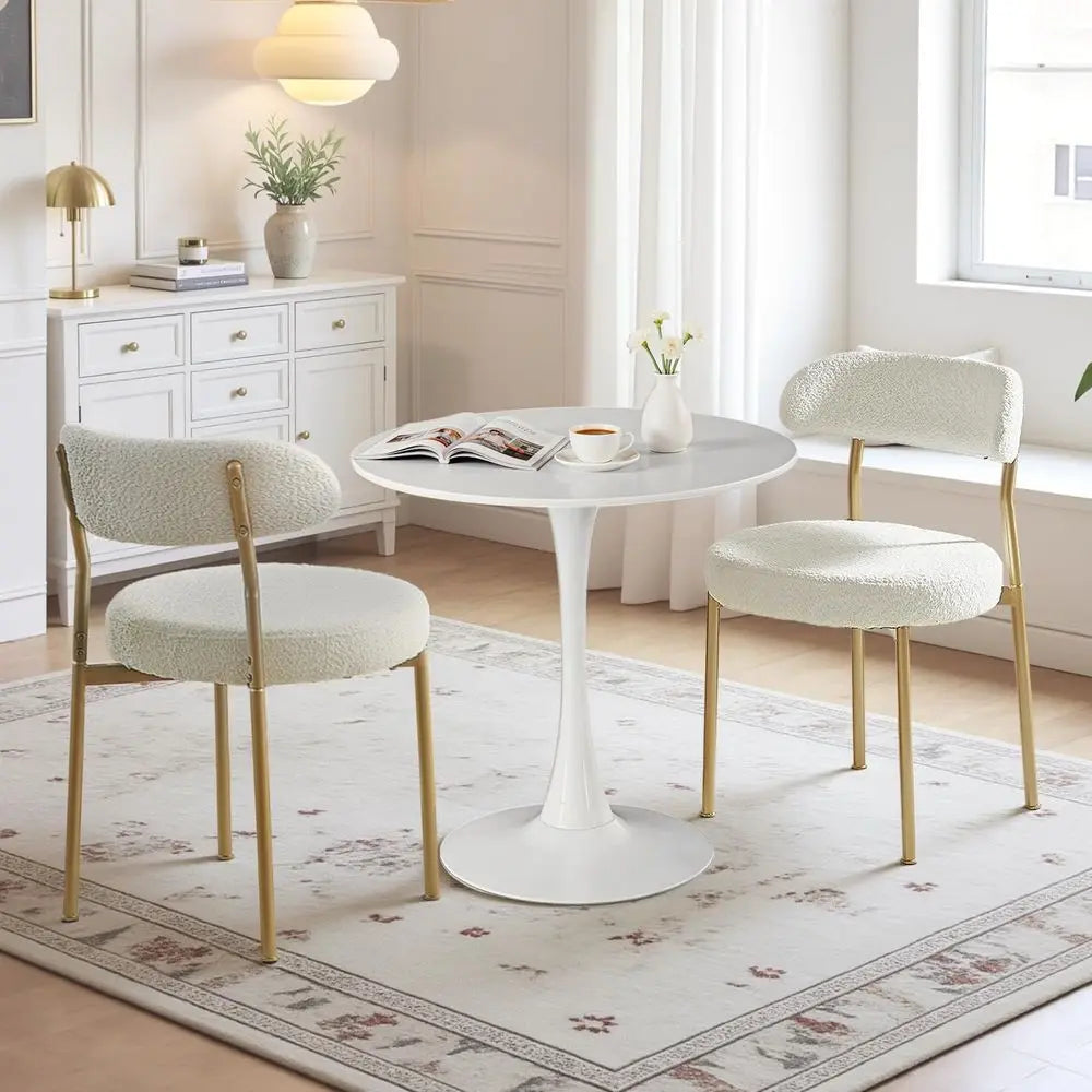 Kitchen Table and Chairs for 2, 24 Dining Table Set for 2 with Boucle Upholstered Chairs, 3 Piece Round Kitchen Table Set, Dinin