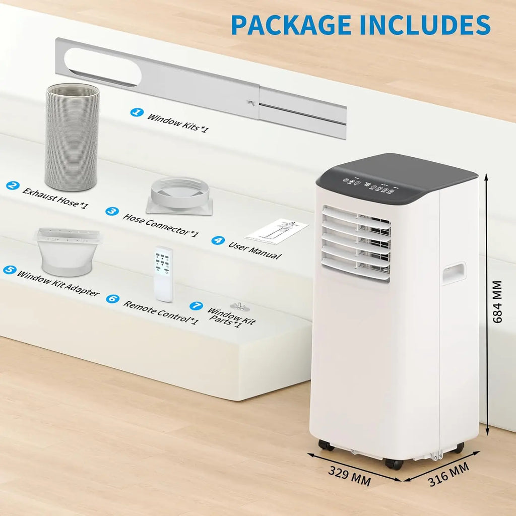 8,000 BTU Portable Air Conditioner, 3-in-1 Cooling,Dehumidifier & Fan,Quiet,Cools Rooms Up to 350 Sq.Ft with Remote,Sleep Mode