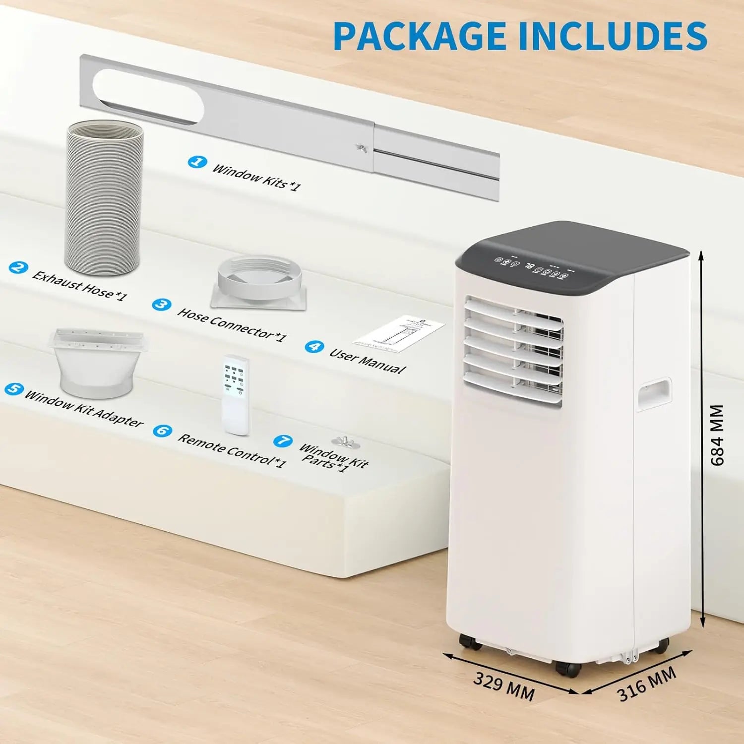 8,000 BTU Portable Air Conditioner, 3-in-1 Cooling,Dehumidifier & Fan,Quiet,Cools Rooms Up to 350 Sq.Ft with Remote,Sleep Mode