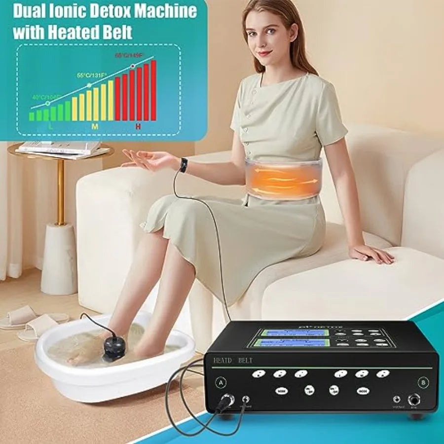 Dual Ionic Foot Bath Detox Machine with Heated Waist Belt 5 Detox Modes Time Preset Black and Silver Arrays Set of 2