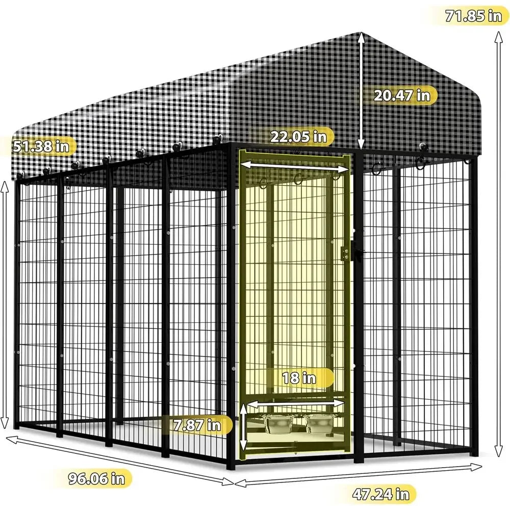 8'x4'x6' Outdoor Dog Kennel with Roof Cover - Heavy Duty Steel Playpen for Large Dogs