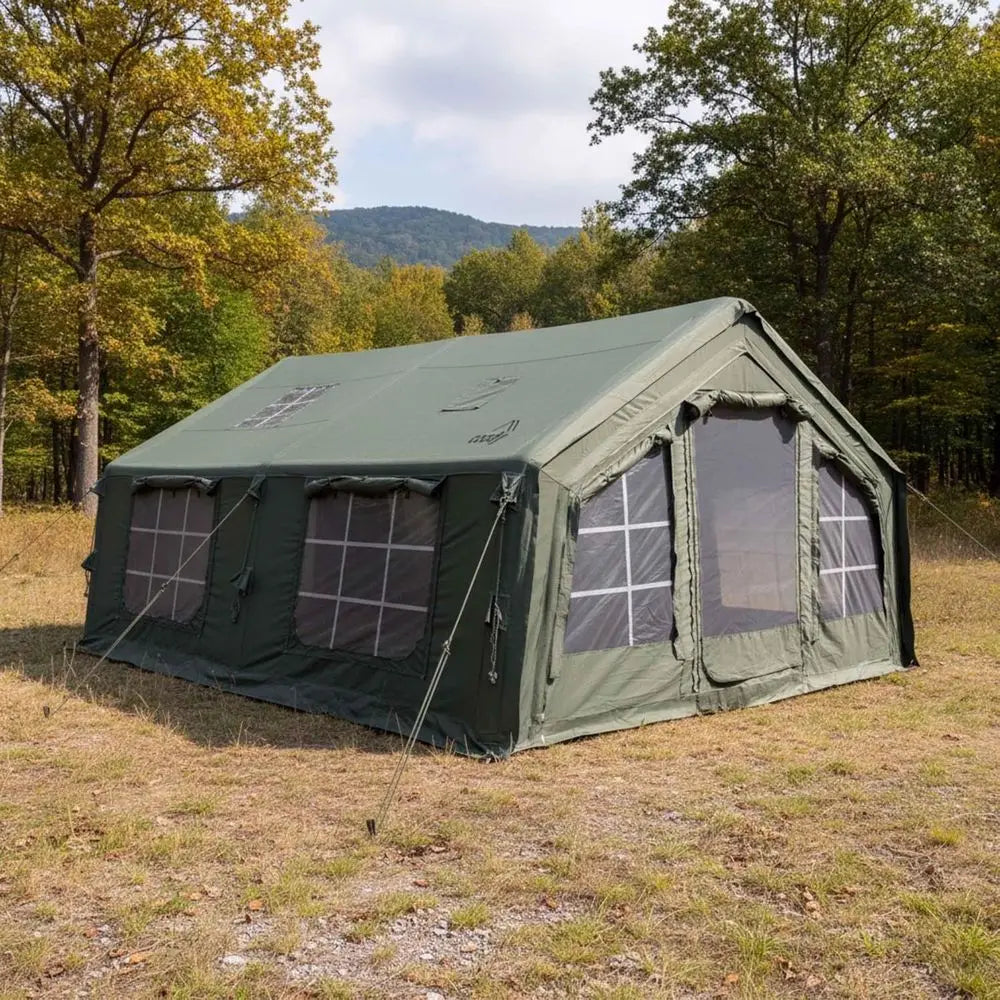 Coody Iatable Canvas Camping Tents with Stove Jack – Premium Air Beam amily Glamping Tent, Breathable Cotton Canvas, ast Setup A