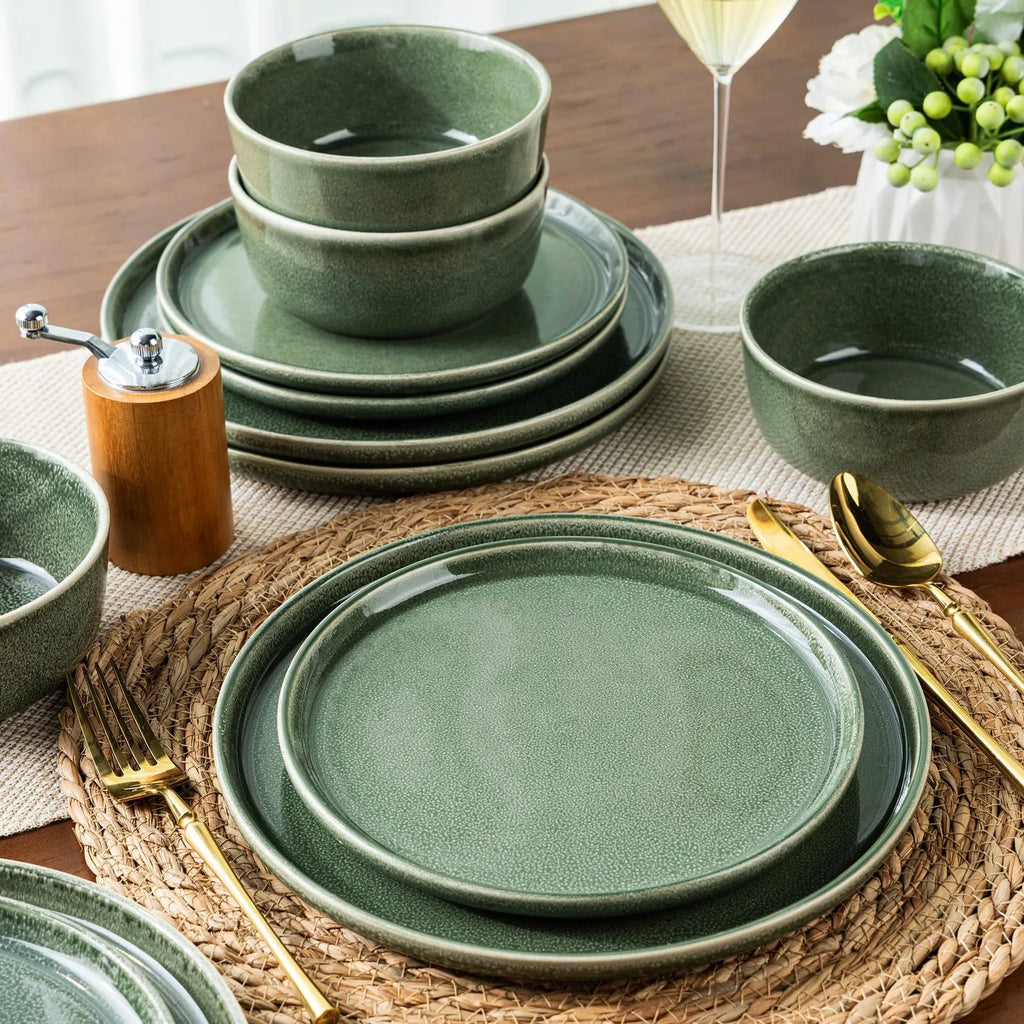 Ceramic Tableware SetCeramic Dinnerware Set for 4 Round Reactive Glaze Plates and Bowls Modern Style Perfect for Everyday Use