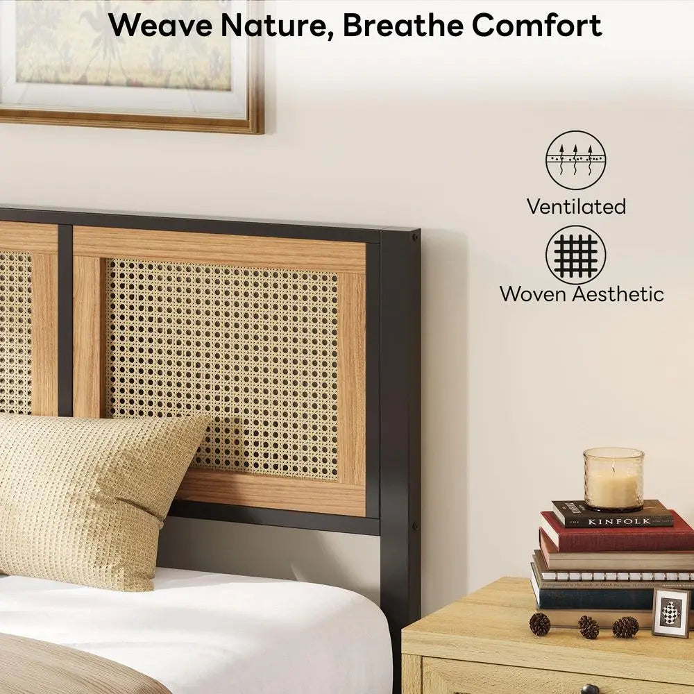 Queen Bed Frame with Headboard, Wood Camas Queen with Strong Metal Slats Support, No Box Spring Needed for Bedroom and Guest Roo