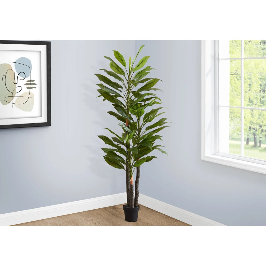 Artificial Plant 83 Tall Indoor Dracaena Tree Decorative Faux Floor Potted Real Touch Green Leaves Black Pot