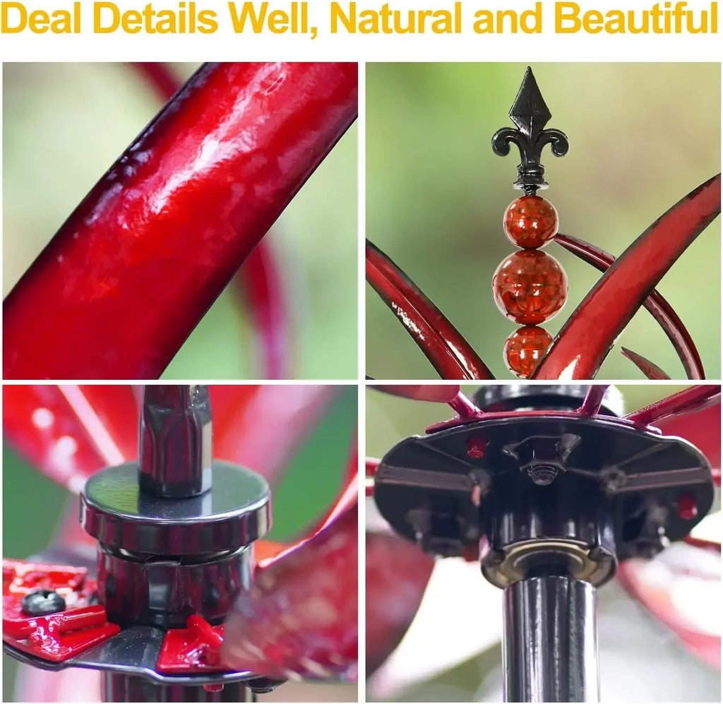 Wind Spinner for Garden and Yard - Large Metal Kinetic Wind Sculptures for Outdoor Decor (91 Inches, Burgundy Lotus)