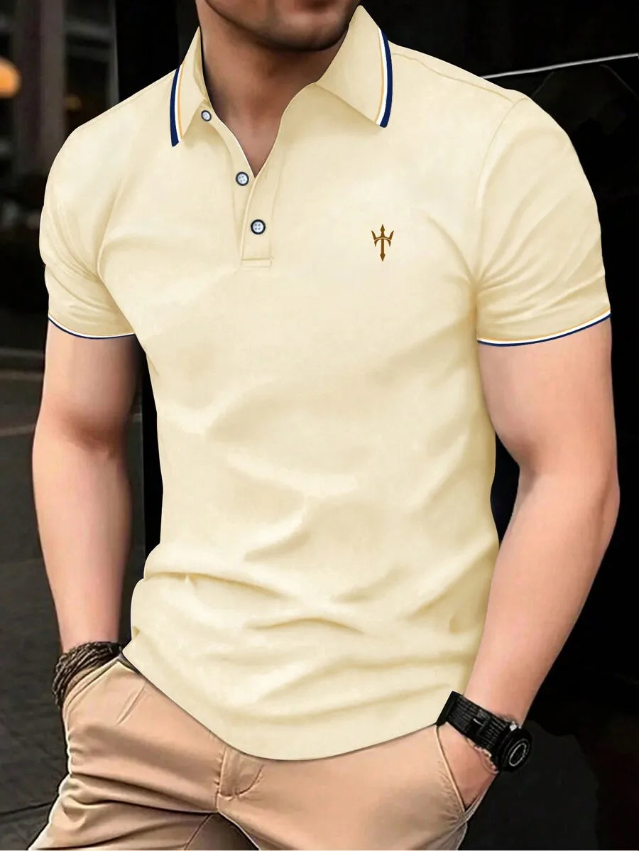 Men's Navy Blue Casual Short Sleeve Polo Shirt with Contrast Trim