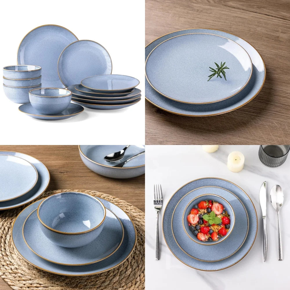 Ceramic Tableware Set12 Piece Ceramic Dinnerware Set for 4 Stoneware Plates Bowls Modern Tableware Perfect for Everyday Use and