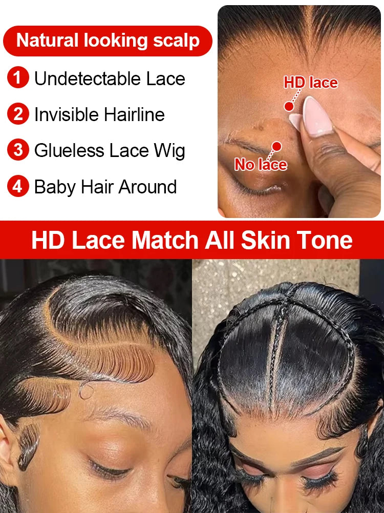 300% Density Curly Wigs Human Hair 13x6 HD Lace Frontal Deep Wave Wigs 46Inch Ready To Go 7x5 Glueless Wigs Human Hair For Women