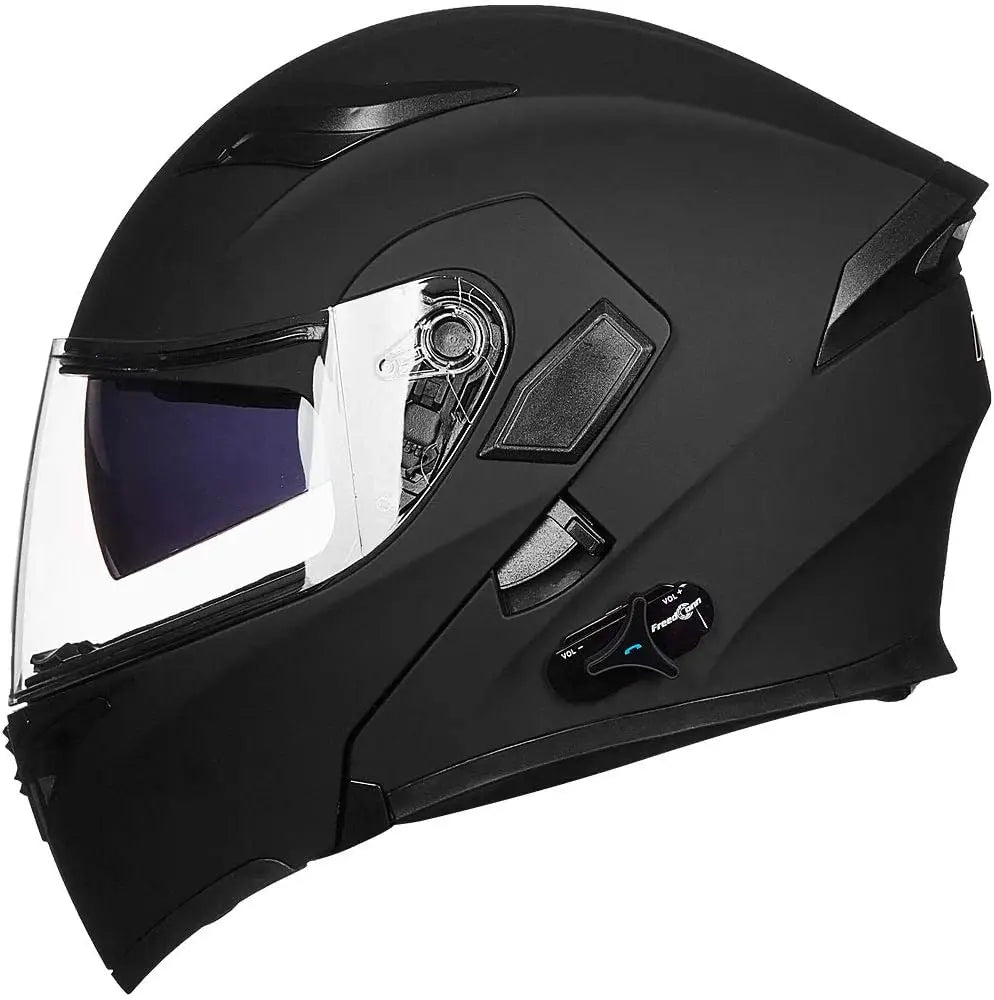 Modular Bluetooth Motorcycle Helmet with Flip-Up Full Face, Dual Visor, MP3 Intercom & FM Radio - Matte Black Large