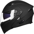 Modular Bluetooth Motorcycle Helmet with Flip-Up Full Face, Dual Visor, MP3 Intercom & FM Radio - Matte Black Large
