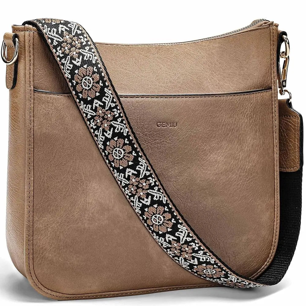Hobo Crossbody Bag for Women, Vegan Leather Multipocket Shoulder Purse with 2 Adjustable Removable Straps