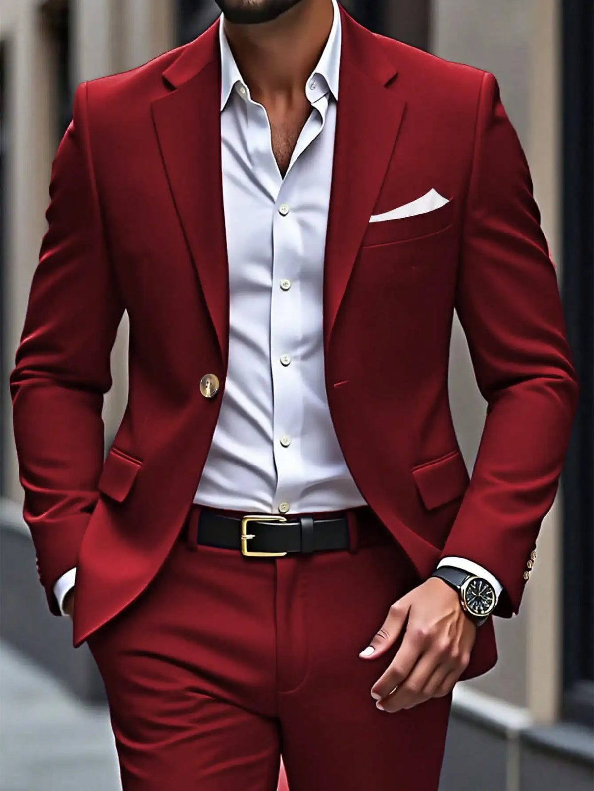 Men's Single Breasted Brown Suit Jacket And Pants Set