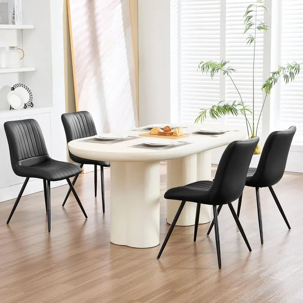Set of 4 Upholstered Dining Chairs with Cushions, Metal Legs for Kitchen and Living Room