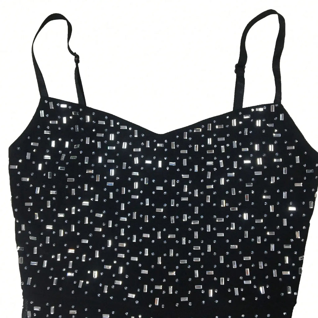 Shiny Rhinestone Mesh Sleeveless Jumpsuit For Women