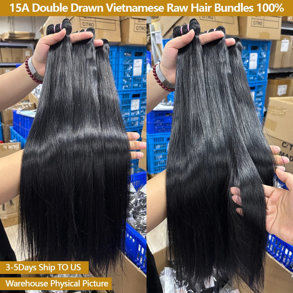 Raw Hair Bundles 100% Human Hair 15A Double Drawn Vietnamese Raw Hair Straight Human Hair Bundles Unprocessed Virgin Hair Bundle