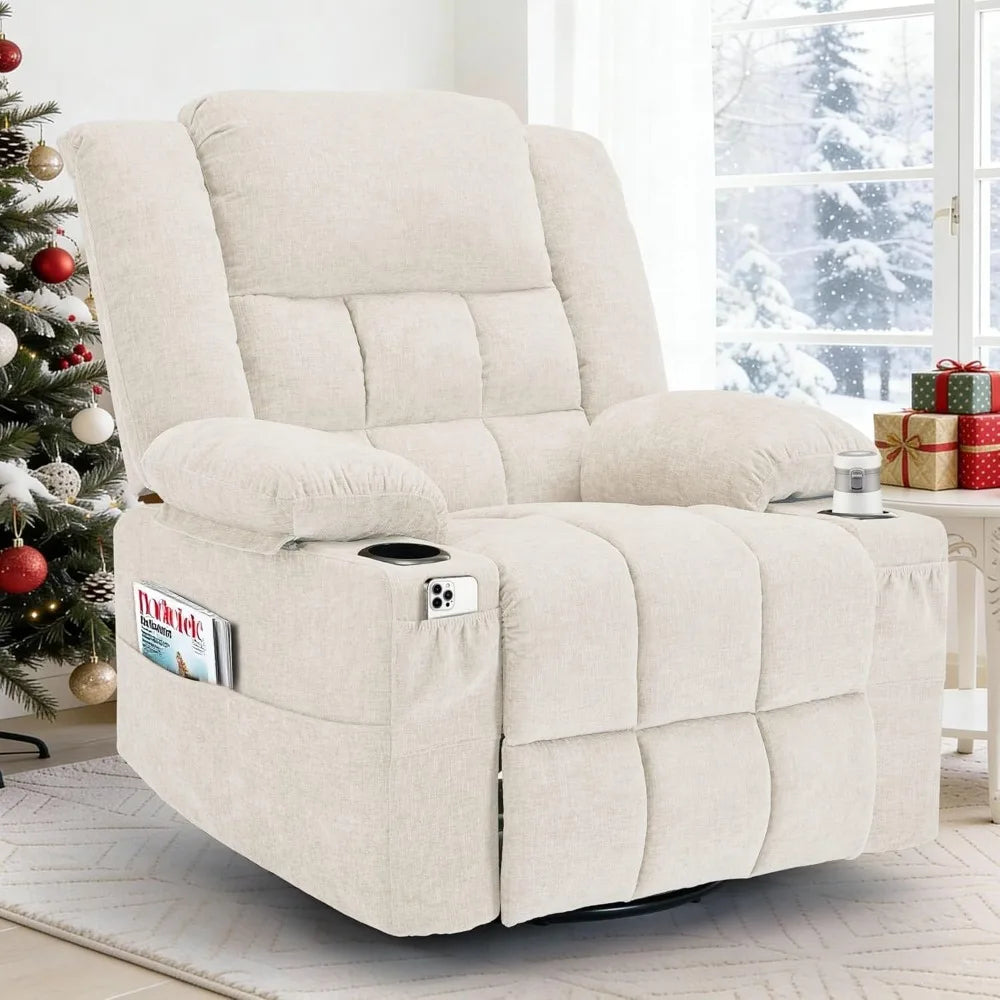 Adult 360° Rotating Rocking Chair, Gliding Recliner with Massage and Heating Functions, Customizable