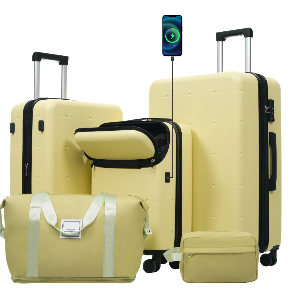 Hardside Expandable 5PCS Luggage Set with Bags 20" Half Opening Carry On USB TSA Lock Double Spinner Wheels 24" 28"