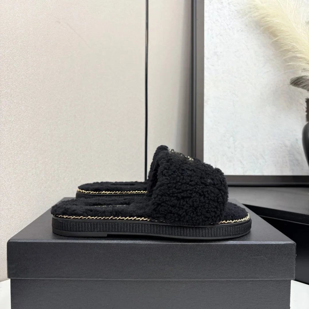 Women' Slippers Winter  Luxury Brands Open Toe Fluffy Solid Color House Slippers New Indoor and Outdoor Antiskid Cotton Shoes