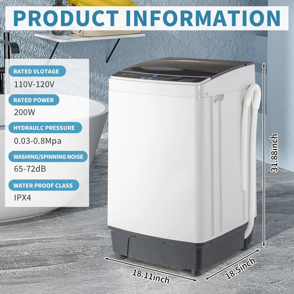 Full-Automatic Washing Machine Portable Compact Laundry Washer Spin w/Drain Pump