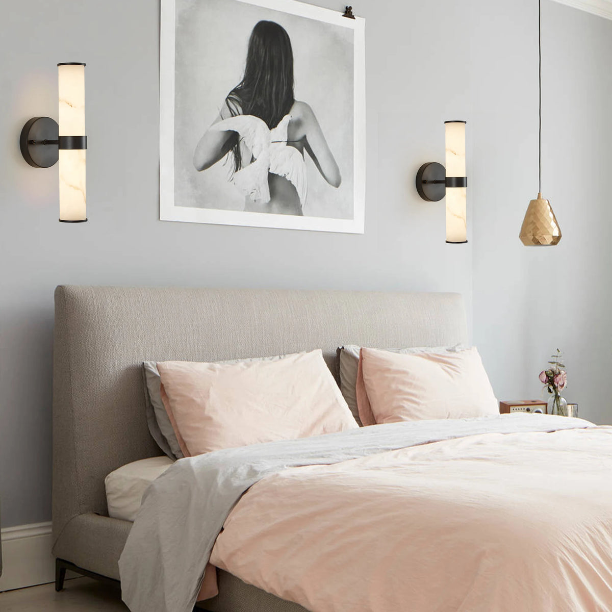 Modern Minimalist Black Painted Wall Lamp Iron Resin Wall Sconce for Living Room Bedroom Bedside Bathroom Vanity Light,2-piece