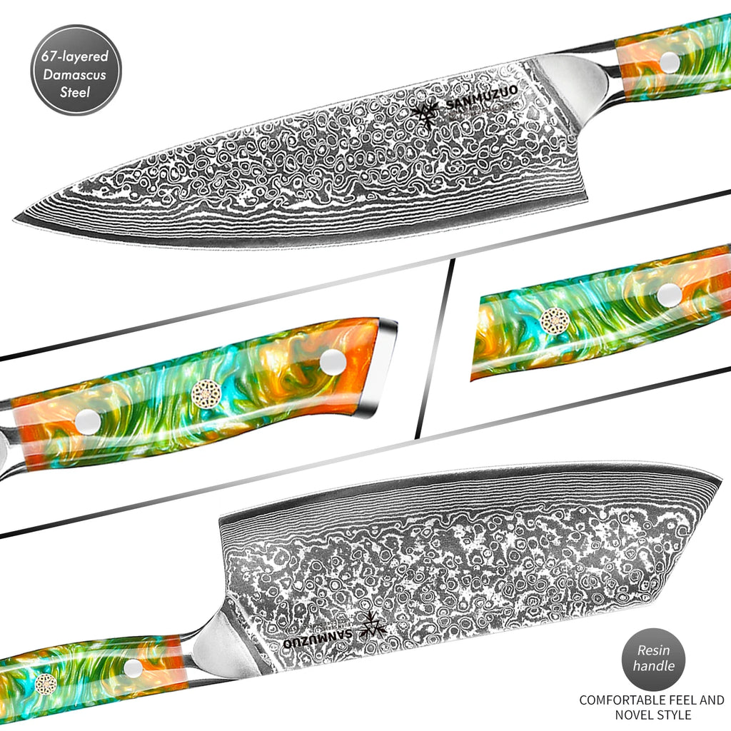 SANMUZUO 2PCS Kitchen Knife Set - Xuan Series - VG10 Damascus Steel Chef Knife & Nakiri Knife, Best Gift for Chef - Resin Handle