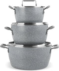 Nonstick Stackable Cooking Pots Set, 6-Piece Gray Granite Coating, Space-Saving Kitchen Cookware with Lids for Home Chefs