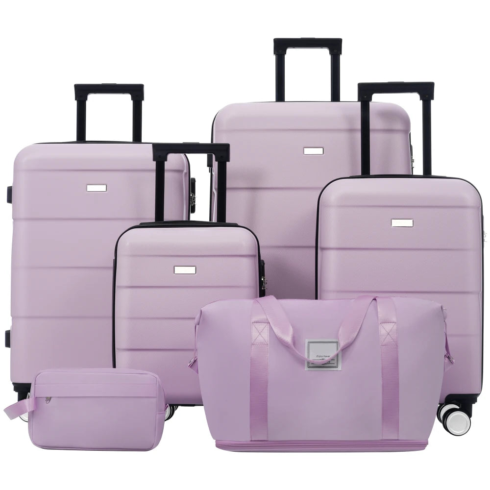 Lightweight 6 in 1 Hardshell Luggage Set 16"+20"+24"+28" with 2 Bags Lock Double Spinner Wheels Travel Carry On