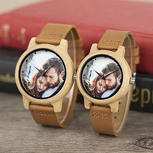 Creative UV Printed Bamboo Watch for Men and Women, Personalized Photo Design
