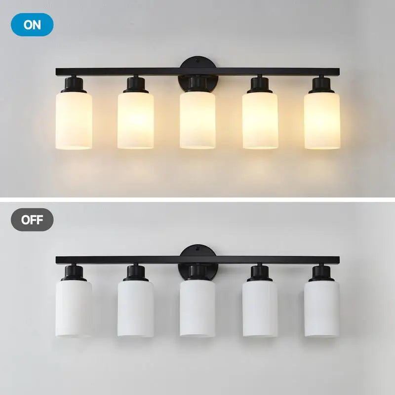 5-Light Matte Black Wall Sconces with White Glass Shades for Bedroom and Living Room Lighting