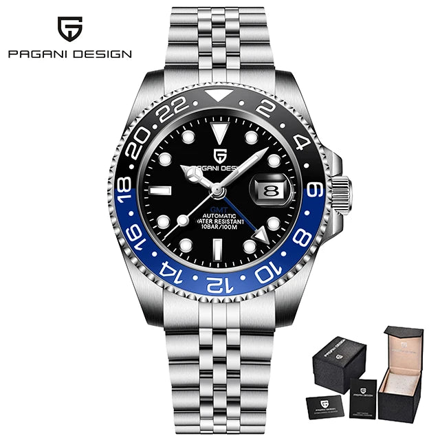 PAGANI DESIGN Gift Men's Watch GMT 40mm Mechanical Watch Top Brand Stainless Steel Waterproof Business Automatic Watches for Men