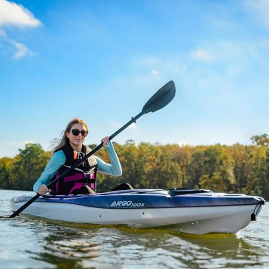 Argo 100X EXO Premium Sit-in Recreational Kayak 10 ft Lightweight Polyethylene Red with Adjustable Seat and Paddle Storage