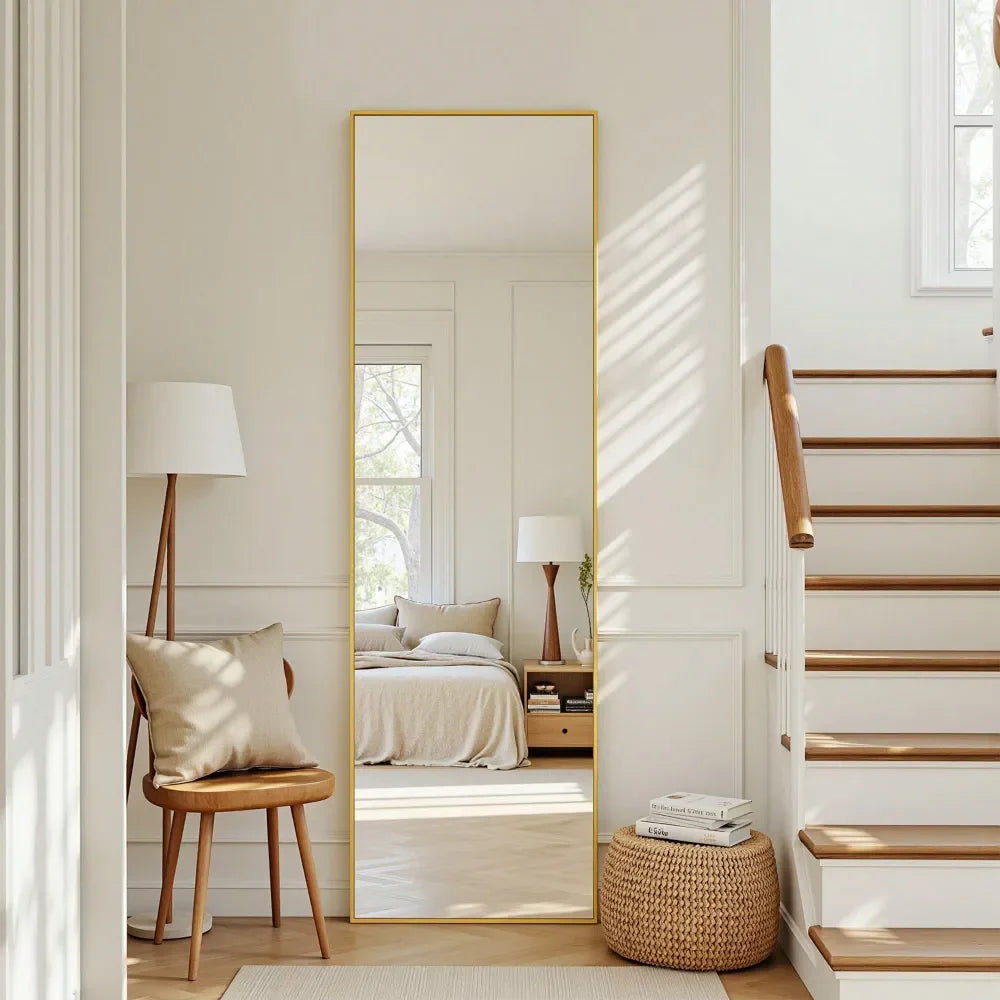 Full Length Mirror, 59 X16 Floor Mirror, Floor Standing Freestanding Full Body Mirror With Stand For Bedroom, Hanging Mounted F